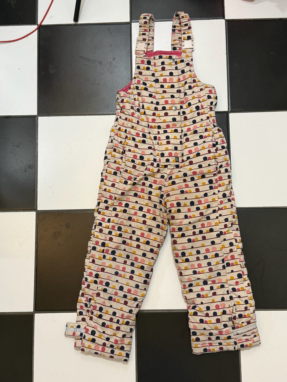 Hanna Andersson insulated snow bib cream polka dot stripe Size 120 / 6-7